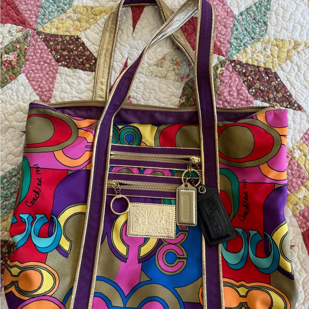 Coach Poppy Pop C Glam Multicolor Graphic Tote Bag